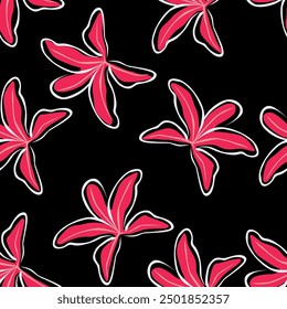 a solid simple multicolor bud and blooming cartoon flower motif random with black background vector illustration full all-over textile design digital image