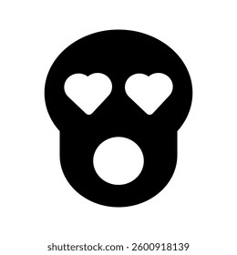 Solid skull icon with heart-shaped eyes, designed in a bold and minimal style.