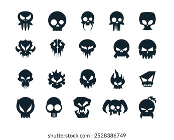 Conjunto de iconos de logotipo de cráneo sólido 