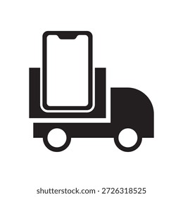 Smartphone sólido en el camión para el servicio de envío de pedidos en línea.