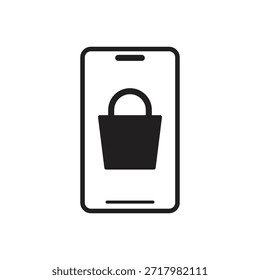 Smartphone sólido con bolsa de compras para tienda minorista en línea.