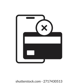 Silueta sólida del smartphone con la tarjeta y el error cruzado