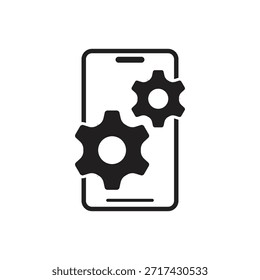 Silueta sólida del smartphone con los engranajes dobles para la configuración