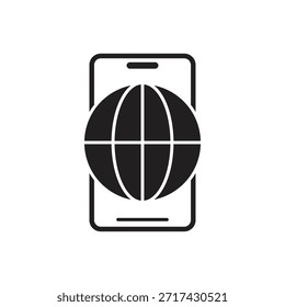 Solid smartphone silhouette with globe earth network symbol