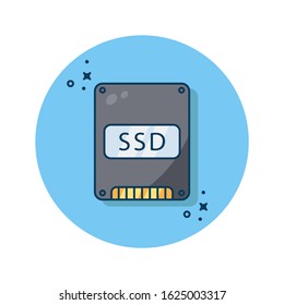 Solid state drive flat vector illustration. Icon design. For sticker, web line page, background and more.