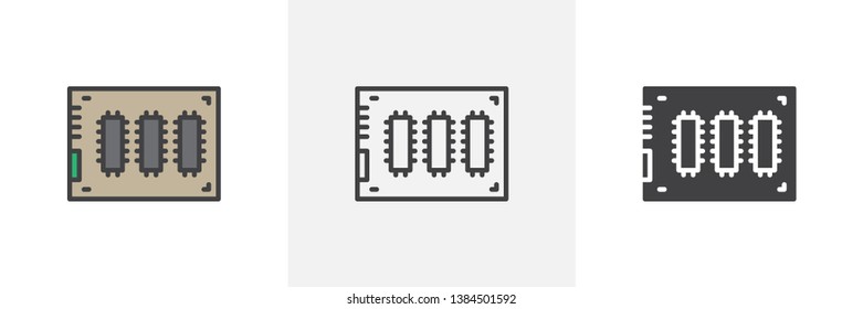 Solid state drive icon. Line, glyph and filled outline colorful version, SSD chip outline and filled vector sign. Symbol, logo illustration. Different style icons set. Vector graphics