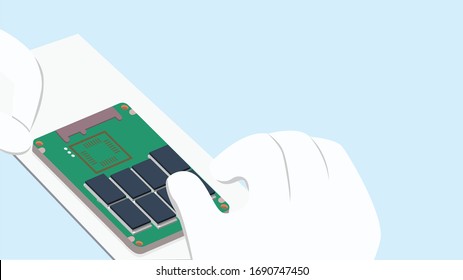 Solid state drive recovery service data protection. Flat vector illustration