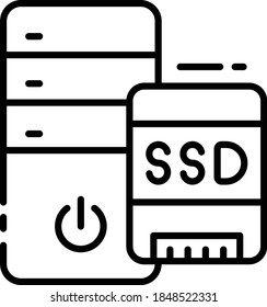 Solid State Drive Server Machine Concept , SSD Equiped Machine Vector Icon Design, Cloud computing and Internet hosting services Symbol on White background