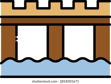 Solid stone bridge spanning across a flowing river of water. This civil engineering structure represents medieval travel routes and kingdom infrastructure. Great for historical trade route maps and medieval town planning.