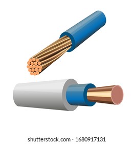 Solid and stranded copper cables. Vector illustration isolated on white background