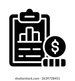 A solid style icon depicting financial report summary