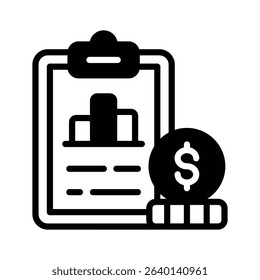 A solid style icon depicting financial report summary