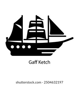 A solid style icon of gaff ketch 