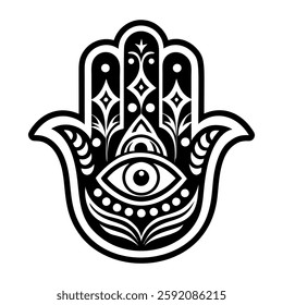 A solid style icon of hamsa hand symbol