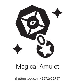 A solid style icon of magical amulet 