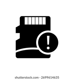 Ícone de estilo sólido representando erro ou aviso em um cartão de micromemória.