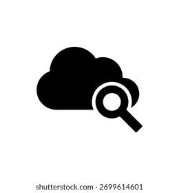 Ícone de estilo sólido que representa dados de pesquisa ou localização no armazenamento em nuvem.