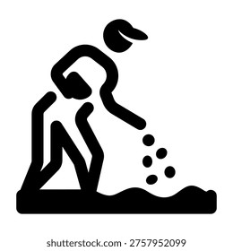 Solid style icon showing sowing seeds