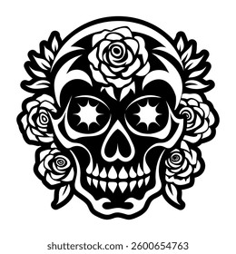 A solid style icon of skull roses symbol