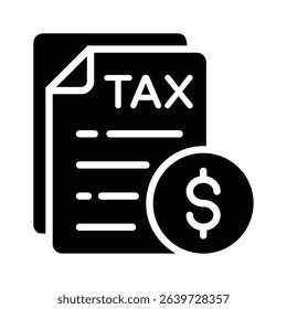 A solid style icon of tax paper with dollar coin