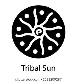 Solid style icon of tribal sun 
