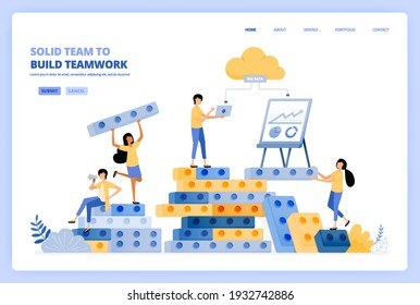solid teamwork in building relationships. brainstorming in build success. vector illustration concept can be use for landing page, template, ui ux, web, mobile app, poster ads, banner, website, flyer