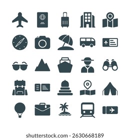 Solid Travel and Tourism Icons vector