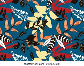 a solid variety of leaves and stalk arrangement with multicolor vector illustration all-over textile or paper print motif digital image