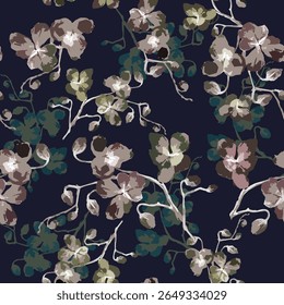 solid vector design, abstract seamless pattern, medium and small orchid flowers, for digital print ideas for textile fabrics or background images.
