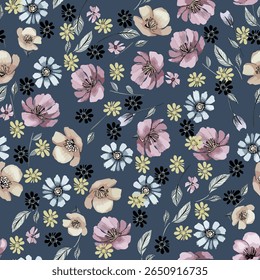 solid vector design, abstract seamless pattern, medium and small Nemophila flowers, for digital print ideas for textile fabrics or background images.