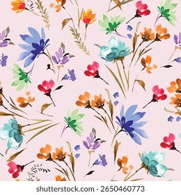 solid vector designs, abstract seamless patterns, medium and small size flowers, for digital print ideas for textile fabrics and background images.
