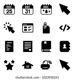 Solid vector icon set - 25 dec calendar vector, 31, christmas, cursor, website, attachment, tag code, document, agreement, book, contact, stars, home, printer wireless