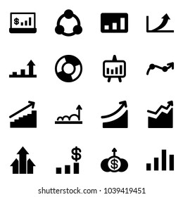 Solid vector icon set - account statistics vector, social, growth arrow, circle chart, presentation, point, rise, arrows up, dollar
