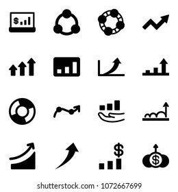 Solid vector icon set - account statistics vector, social, friends, growth arrow, arrows up, circle chart, point, rise, dollar