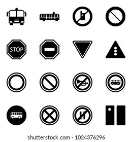 Solid vector icon set - airport bus vector, no mobile sign, prohibition road, stop, way, giving, traffic light, horn, parking even, pause