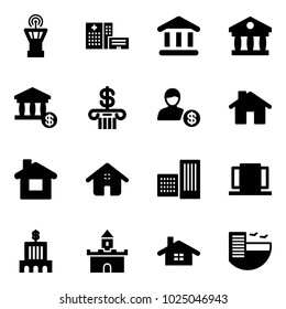 Solid vector icon set - airport tower vector, hospital building, bank, account, home, doors, sand fort, hotel