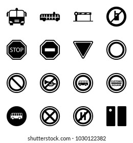 Solid vector icon set - airport bus vector, barrier, no mobile sign, stop road, way, giving, prohibition, horn, customs, parking even, pause