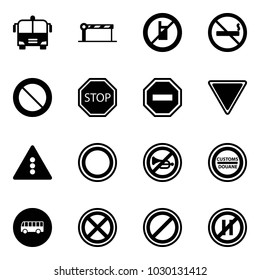 Solid vector icon set - airport bus vector, barrier, no mobile sign, smoking, prohibition road, stop, way, giving, traffic light, horn, customs, parking, even