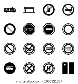 Solid vector icon set - airport bus vector, barrier, no mobile sign, smoking, prohibition road, stop, way, horn, customs, parking even, pause