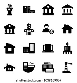Solid vector icon set - airport tower vector, hospital building, bank, account, home, doors, hotel, sea, lighthouse