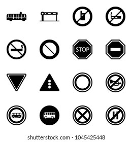 Solid vector icon set - airport bus vector, barrier, no mobile sign, smoking, prohibition road, stop, way, giving, traffic light, horn, parking even
