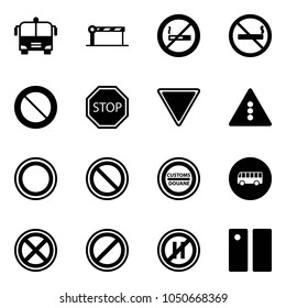 Solid vector icon set - airport bus vector, barrier, no smoking sign, prohibition road, stop, giving way, traffic light, customs, parking, even, pause