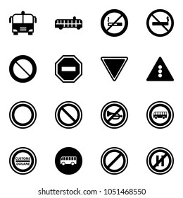 Solid vector icon set - airport bus vector, no smoking sign, prohibition road, way, giving, traffic light, horn, customs, parking, even