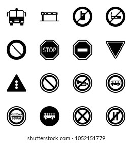 Solid vector icon set - airport bus vector, barrier, no mobile sign, smoking, prohibition road, stop, way, giving, traffic light, horn, customs, parking even