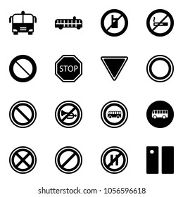 Solid vector icon set - airport bus vector, no mobile sign, smoking, prohibition road, stop, giving way, horn, parking, even, pause