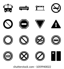 Solid vector icon set - airport bus vector, barrier, no smoking sign, prohibition road, way, giving, traffic light, horn, customs, stop, parking, pause