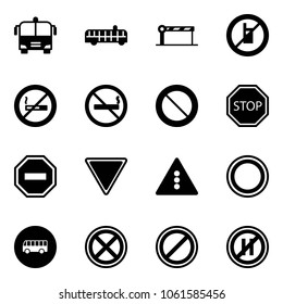 Solid vector icon set - airport bus vector, barrier, no mobile sign, smoking, prohibition road, stop, way, giving, traffic light, parking, even