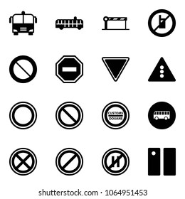 Solid vector icon set - airport bus vector, barrier, no mobile sign, prohibition road, way, giving, traffic light, customs, stop, parking, even, pause