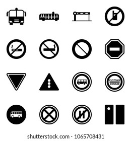 Solid vector icon set - airport bus vector, barrier, no mobile sign, smoking, prohibition road, way, giving, traffic light, customs, stop, parking even, pause