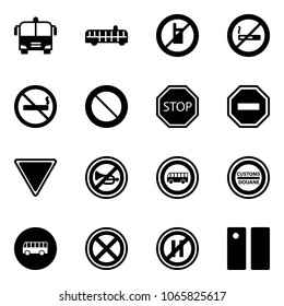 Solid vector icon set - airport bus vector, no mobile sign, smoking, prohibition road, stop, way, giving, horn, customs, parking even, pause